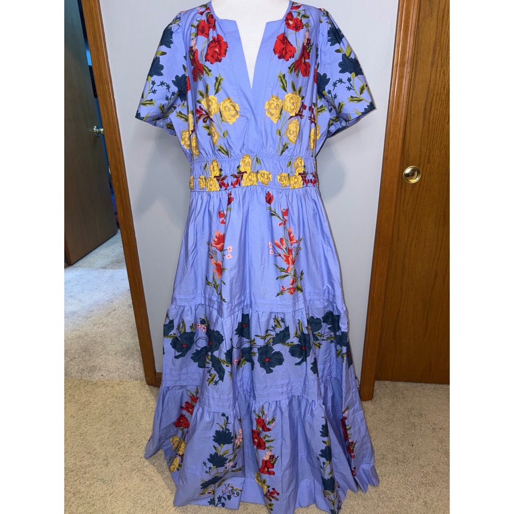 Anthropologie Somerset Maxi Dress Blue Floral Smocked Tiered Cotton XL New - Picture 2 of 9
